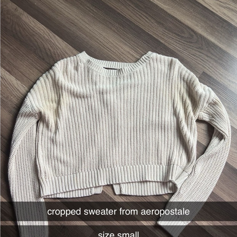 Aeropostale Cream Crew Neck Sweater with Ribbed Knit
